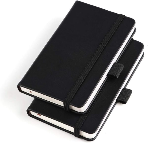 Vanpad (2 Pack) Pocket Notebook Small Hardcover Note Book 3″ x 5.5″, Mini Ruled Lined Journal, Leather Cover, with Pen Holder, Page Marker Ribbons, Inner Pockets, Black