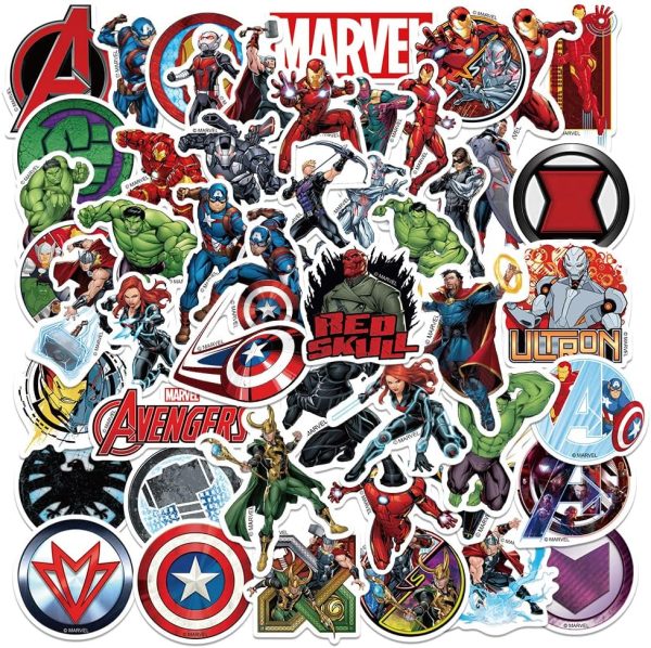 50pcs Superhero Stickers for Kids Water Bottle, Cool Cartoon Waterproof Vinyl Decal for Teen Girl Adult Laptop Skateboard Phone Guitar Travel Case Bike Helmet